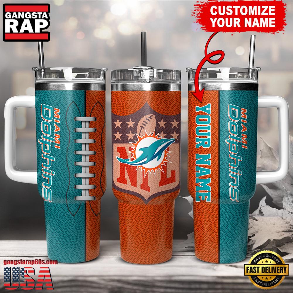 Custom Name Miami Dolphins NFL Football Logo Tumbler 40oz With Handle