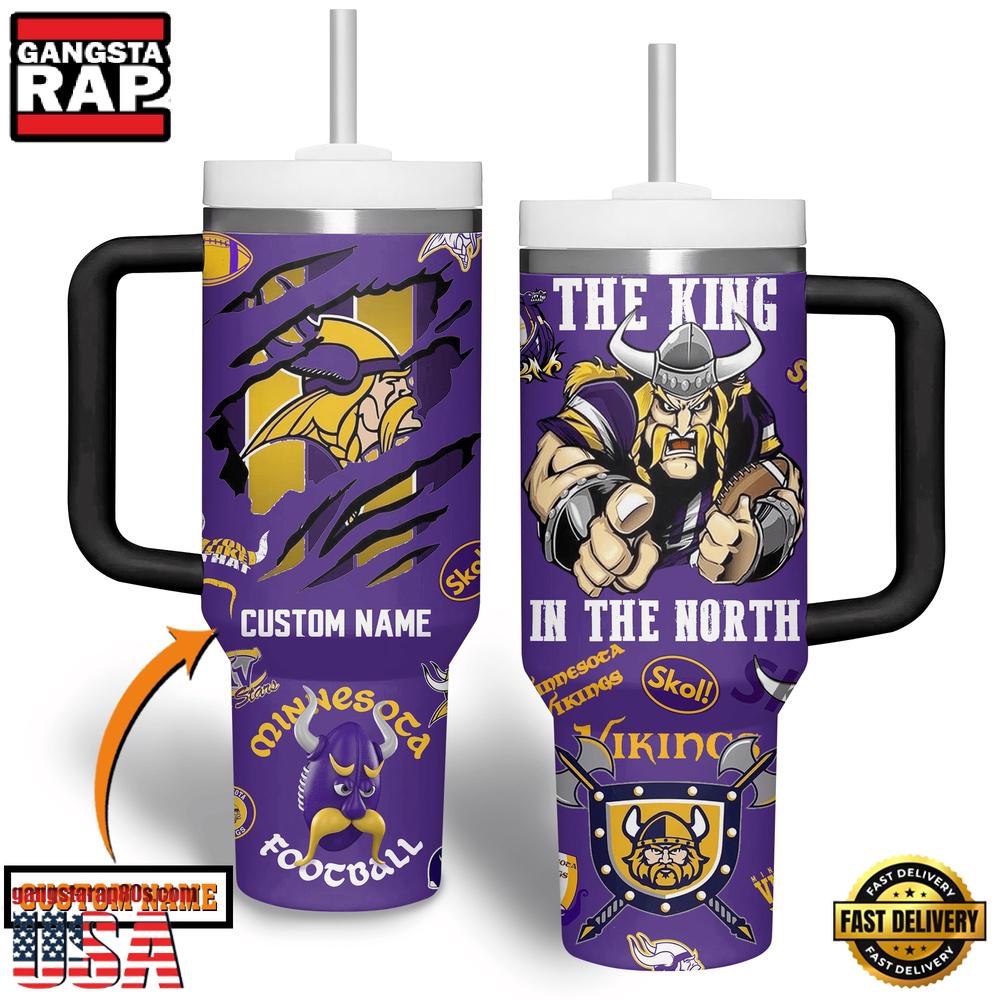 Custom Name Minnesota Vikings NFL Tumbler 40oz With Handle For Fans
