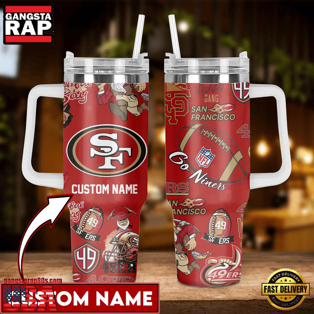 Custom Name San Francisco 49ers Tumbler 40oz With Handle For Fans