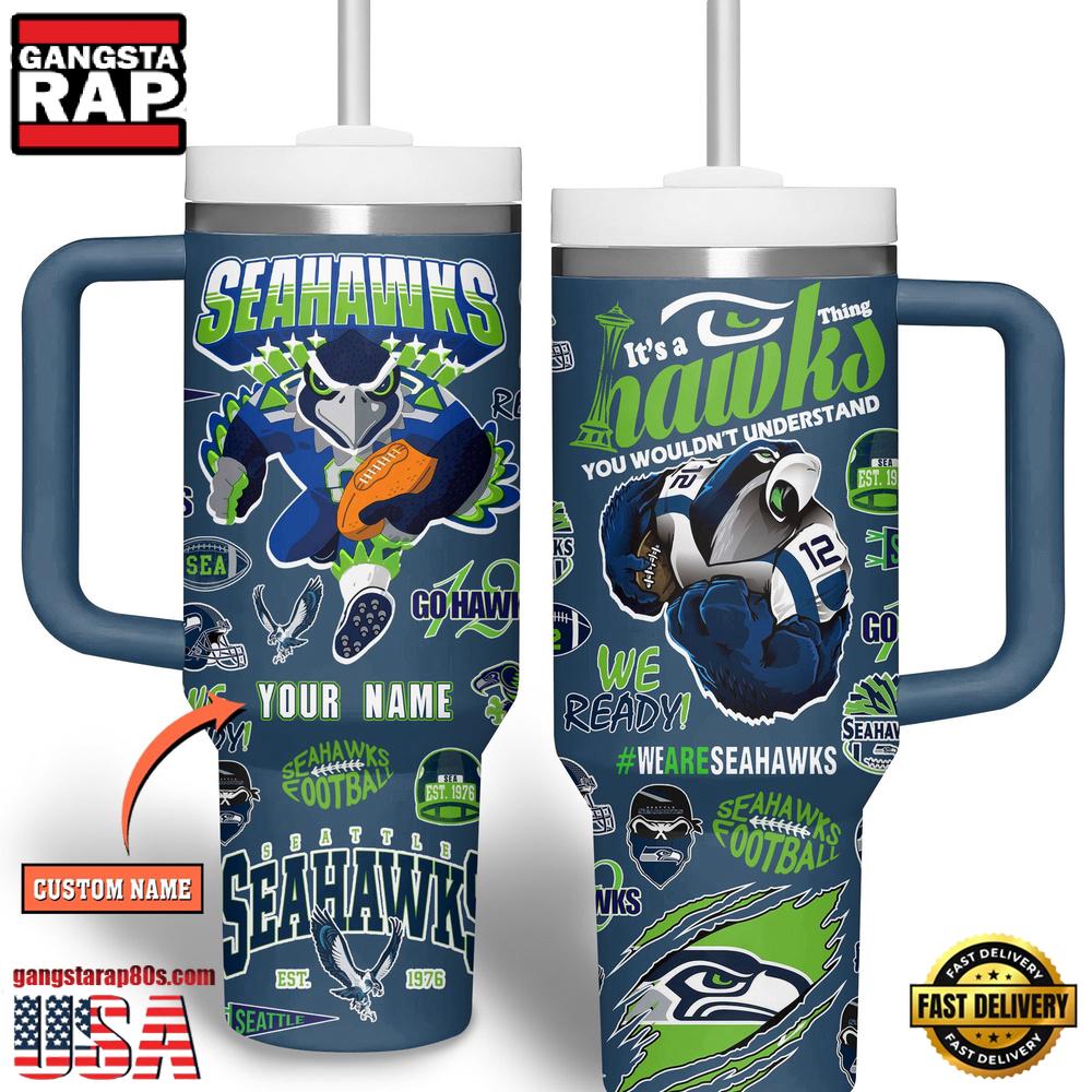 Custom Name Seattle Seahawks NFL Tumbler 40oz With Handle For Fans