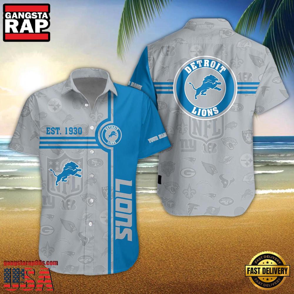 Detroit Lions NFL Logo Pattern Custom Hawaiian Shirt