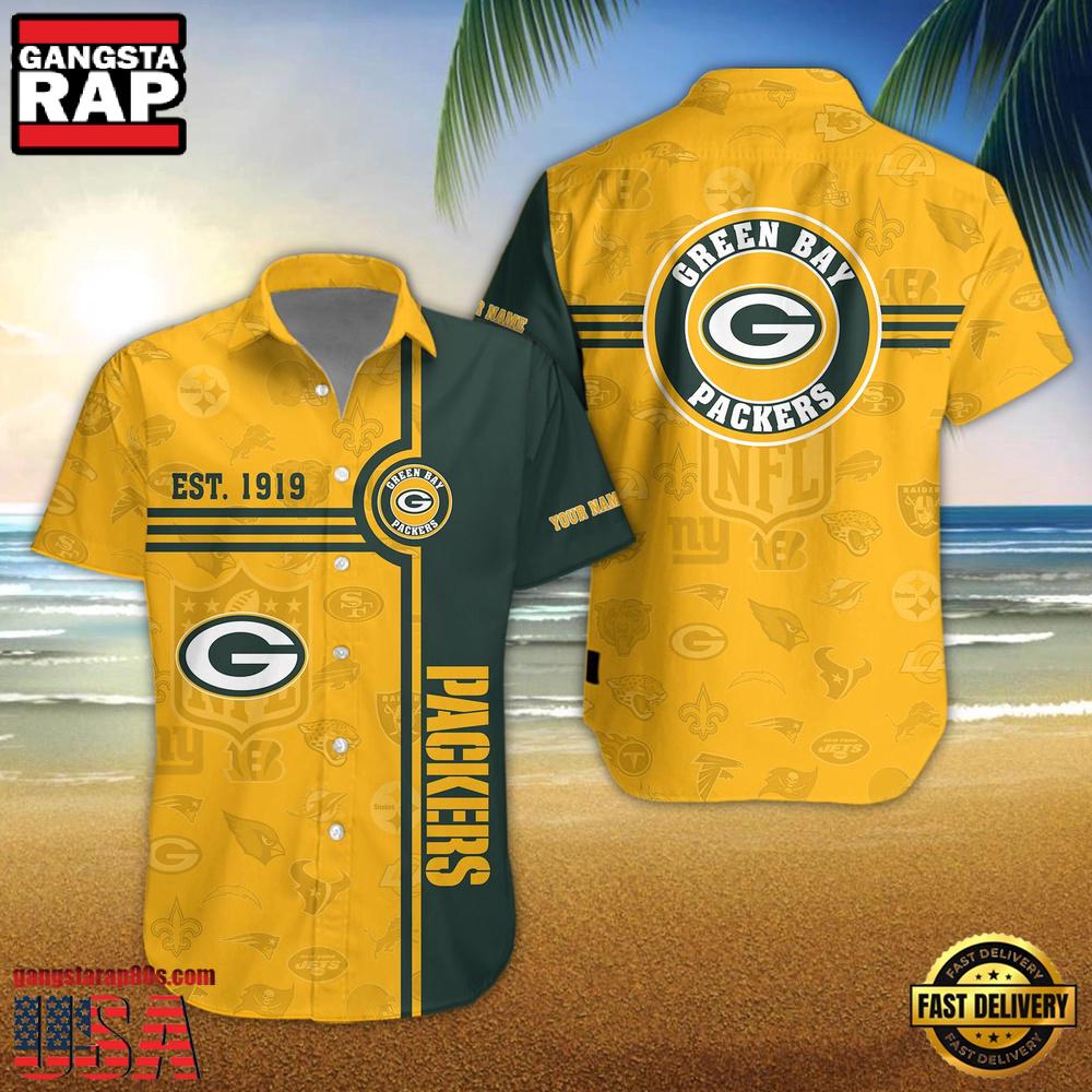 Green Bay Packers NFL Logo Pattern Custom Hawaiian Shirt