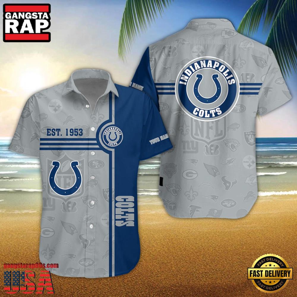 NFL Indianapolis Colts Logo Team Custom Name New Design Hawaiian Shirt NFL Indianapolis Colts Logo Team Custom Name New Design Hawaiian Shirt