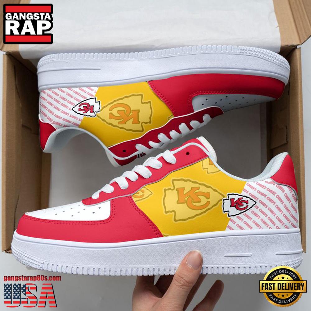 NFL Kansas City Chiefs Basic Pattern Football New Design Air Force 1 Running Sneakers Shoes NFL Kansas City Chiefs Basic Pattern Football New Design Air Force 1 Running Sneakers Shoes