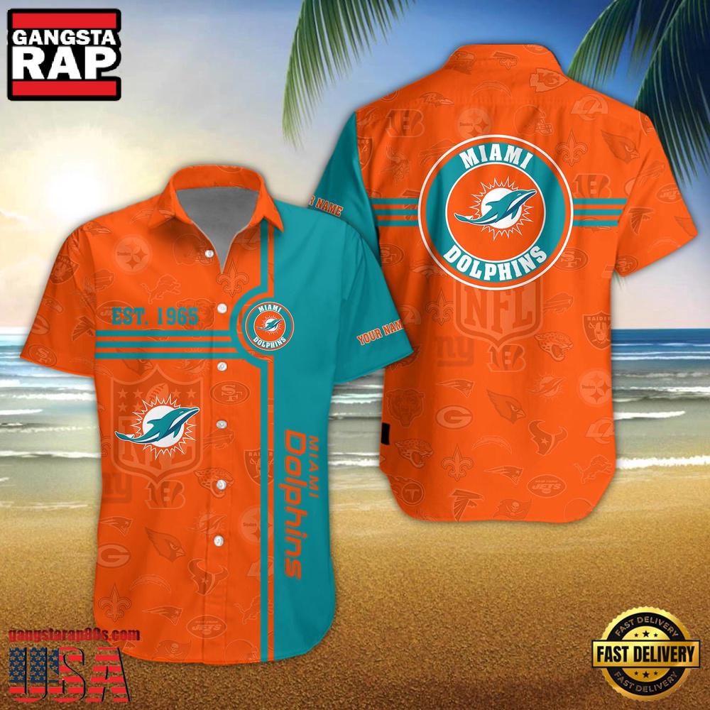 Miami Dolphins NFL Logo Pattern Custom Hawaiian Shirt