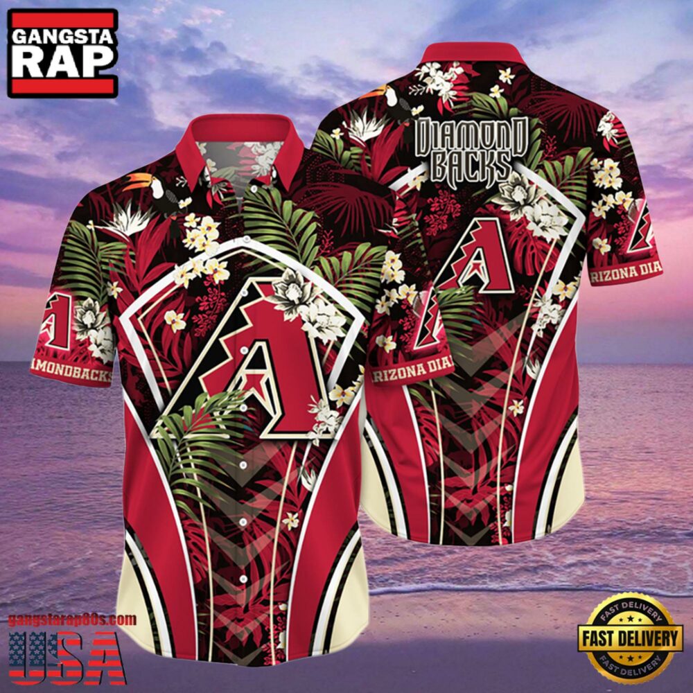 MLB Arizona Diamondbacks Flower Tropical Aloha Hawaiian Button Down Shirt MLB Arizona Diamondbacks Flower Tropical Aloha Hawaiian Button Down Shirt