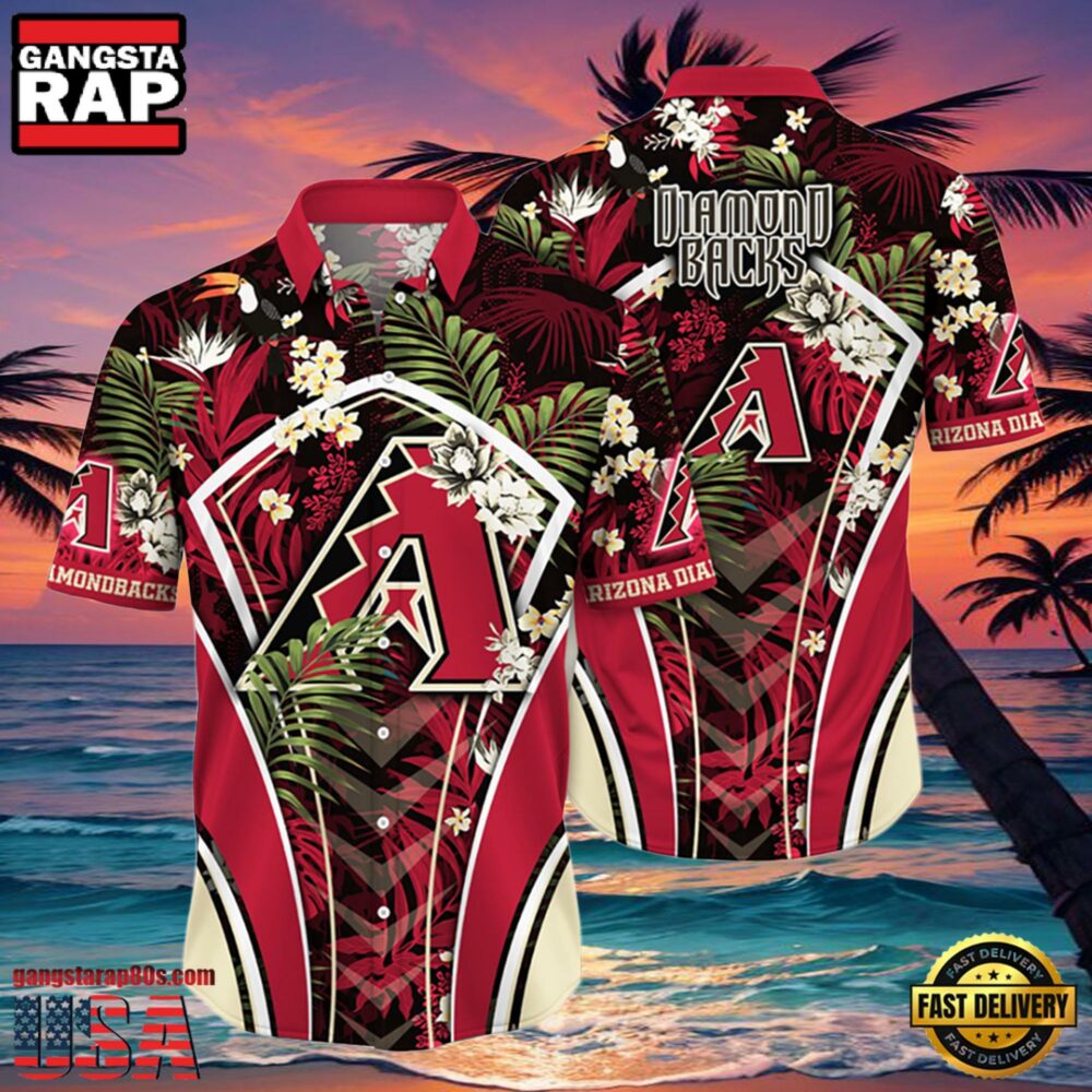 MLB Arizona Diamondbacks Flower Tropical Aloha Hawaiian Button Down Shirt MLB Arizona Diamondbacks Flower Tropical Aloha Hawaiian Button Down Shirt