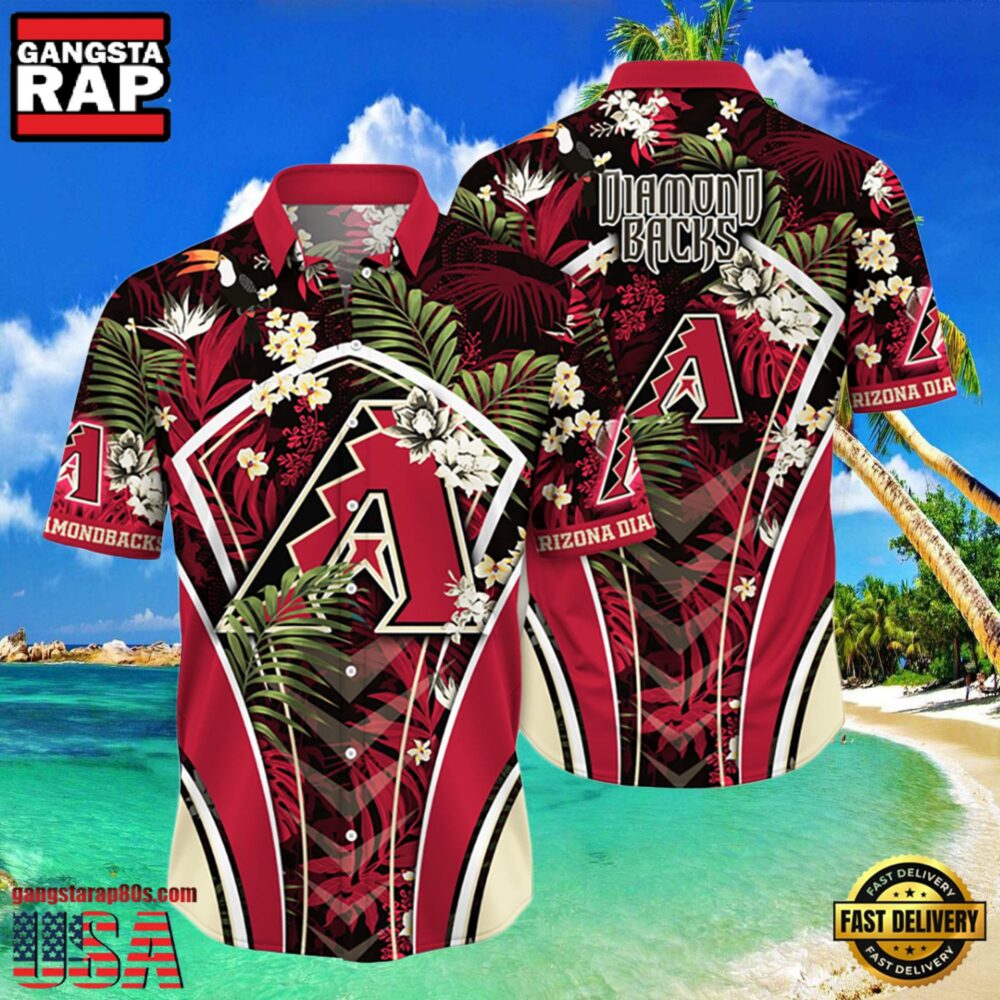 MLB Arizona Diamondbacks Flower Tropical Aloha Hawaiian Button Down Shirt MLB Arizona Diamondbacks Flower Tropical Aloha Hawaiian Button Down Shirt