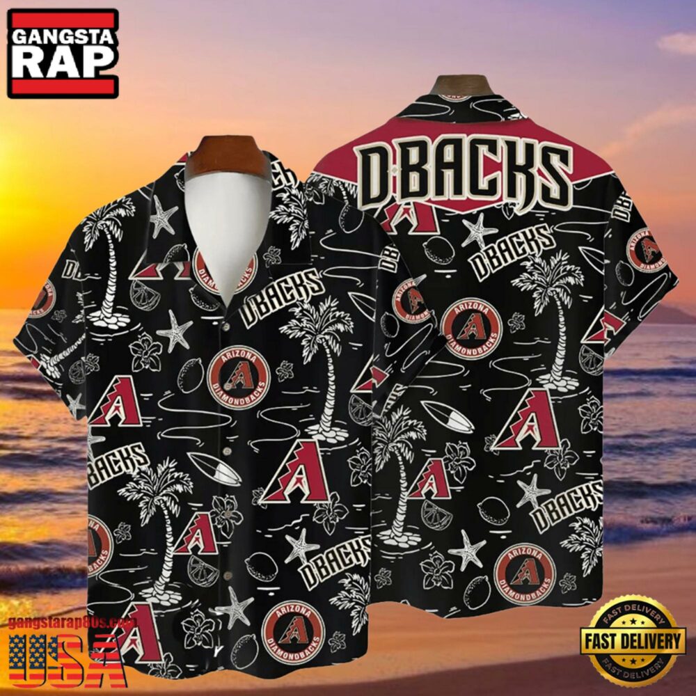 MLB Arizona Diamondbacks Tropical Palms Black Aloha Hawaiian Shirt MLB Arizona Diamondbacks Tropical Palms Black Aloha Hawaiian Shirt