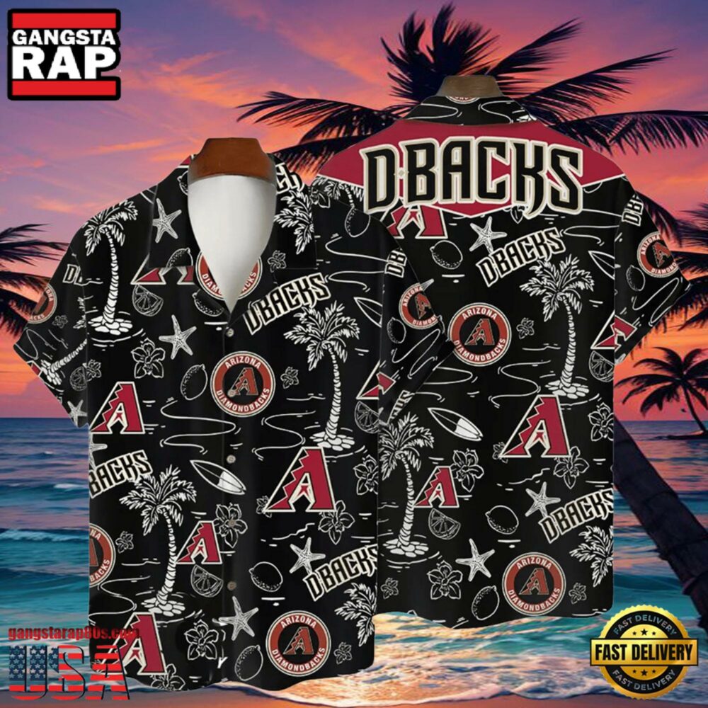 MLB Arizona Diamondbacks Tropical Palms Black Aloha Hawaiian Shirt MLB Arizona Diamondbacks Tropical Palms Black Aloha Hawaiian Shirt