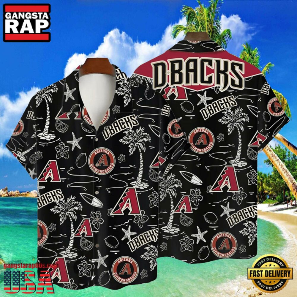 MLB Arizona Diamondbacks Tropical Palms Black Aloha Hawaiian Shirt MLB Arizona Diamondbacks Tropical Palms Black Aloha Hawaiian Shirt