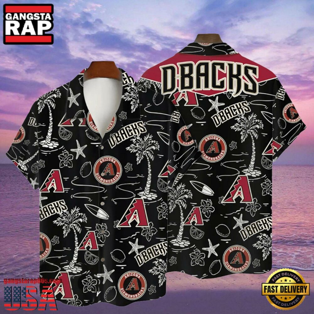MLB Arizona Diamondbacks Tropical Palms Black Aloha Hawaiian Shirt MLB Arizona Diamondbacks Tropical Palms Black Aloha Hawaiian Shirt