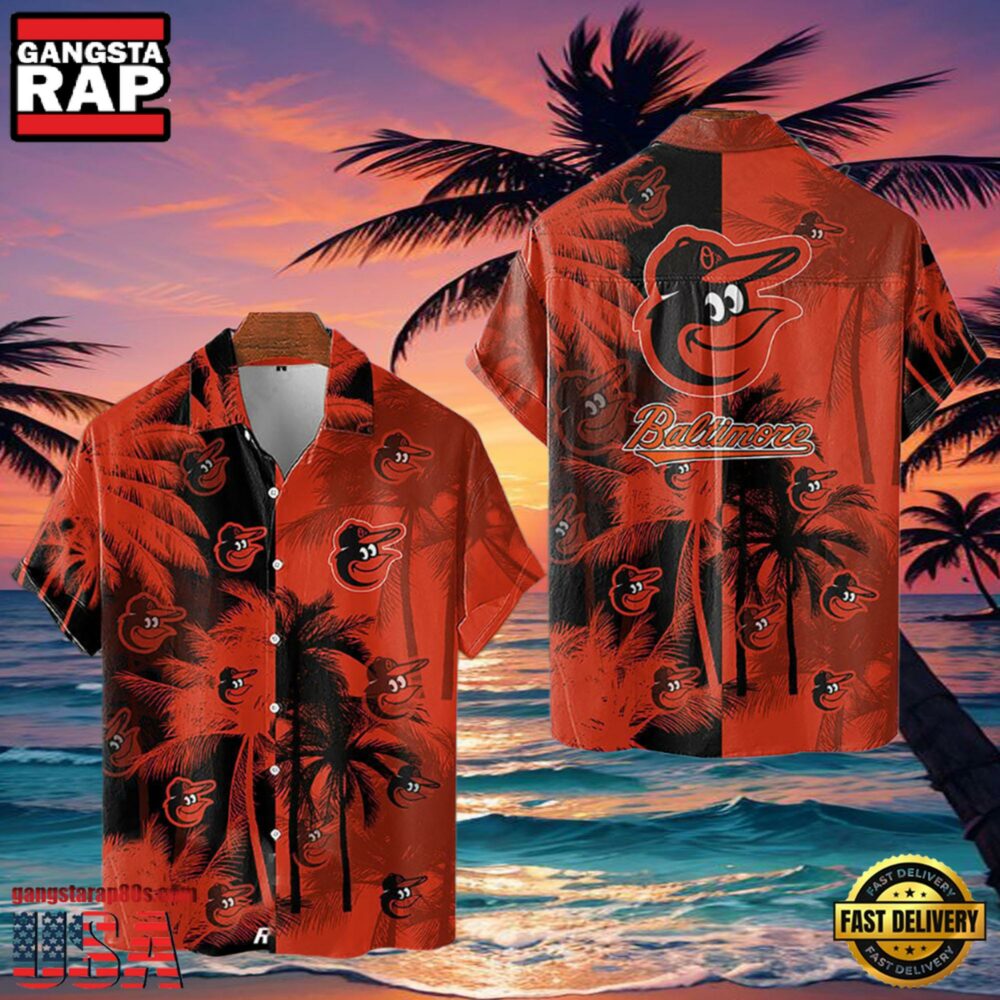 MLB Baltimore Orioles Tropical Palm Trees Aloha Hawaiian Shirt