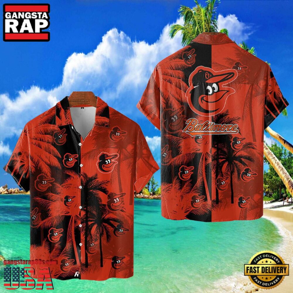 MLB Baltimore Orioles Tropical Palm Trees Aloha Hawaiian Shirt MLB Baltimore Orioles Tropical Palm Trees Aloha Hawaiian Shirt