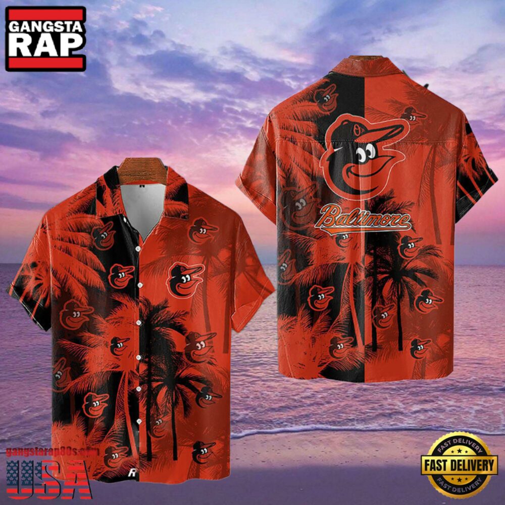 MLB Baltimore Orioles Tropical Palm Trees Aloha Hawaiian Shirt
