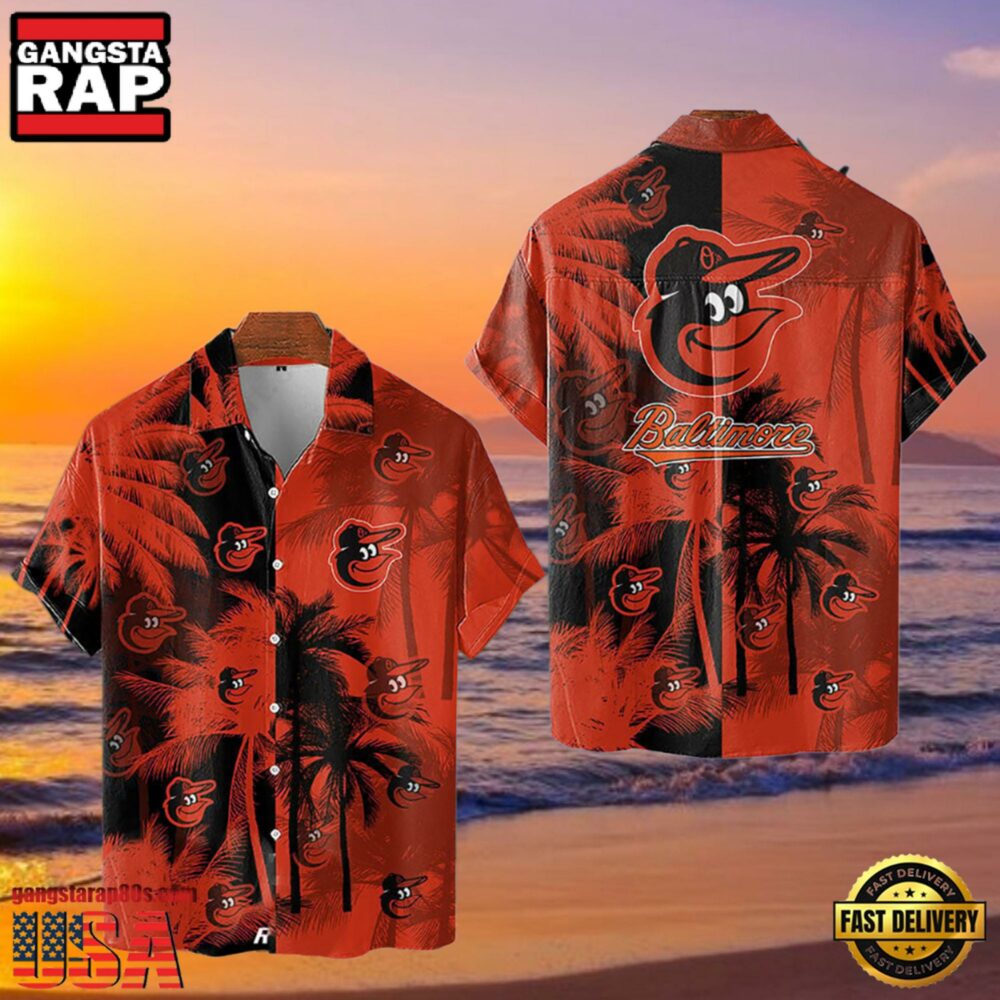 MLB Baltimore Orioles Tropical Palm Trees Aloha Hawaiian Shirt MLB Baltimore Orioles Tropical Palm Trees Aloha Hawaiian Shirt