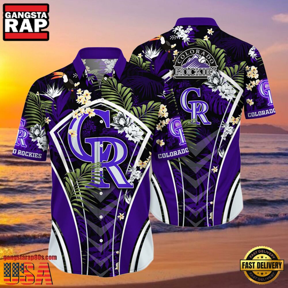 MLB Colorado Rockies Flower Tropical Hot Summer Hawaiian Button Down Shirt MLB Colorado Rockies Flower Tropical Hot Summer Hawaiian Button Down Shirt