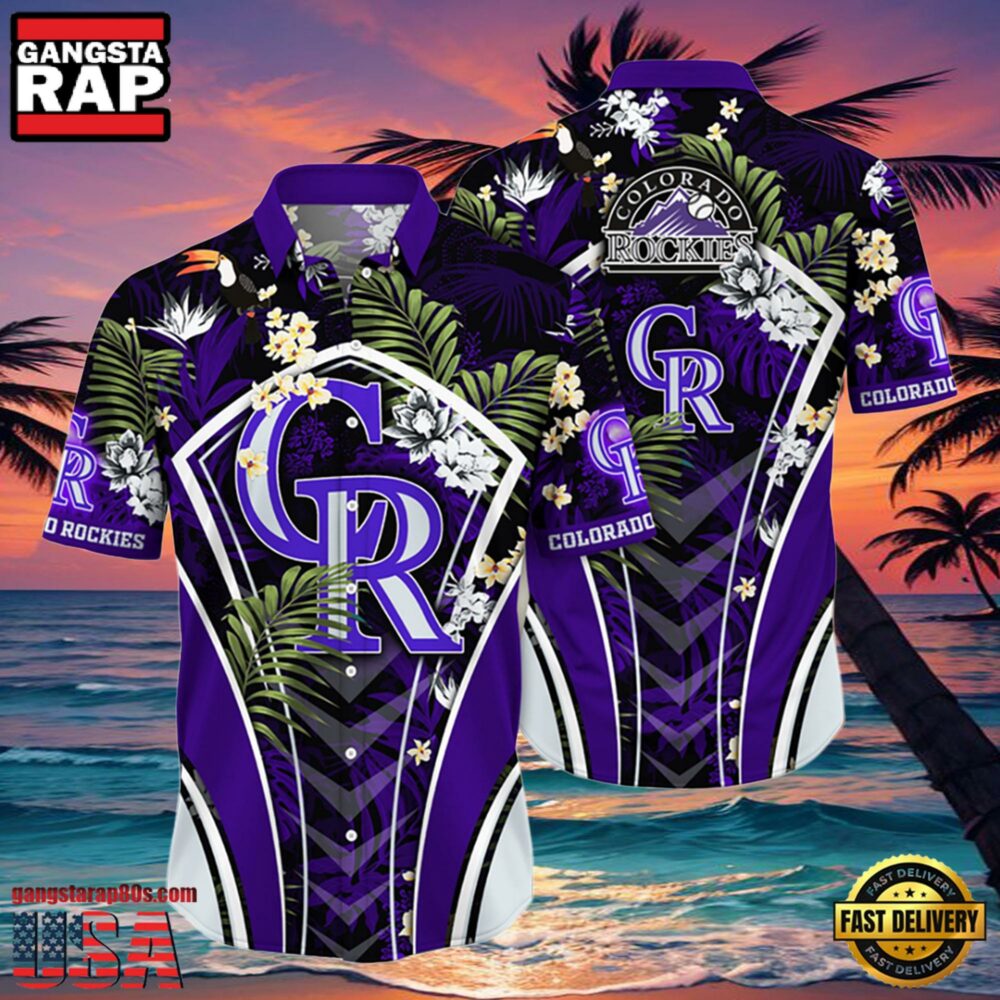 MLB Colorado Rockies Flower Tropical Hot Summer Hawaiian Button Down Shirt MLB Colorado Rockies Flower Tropical Hot Summer Hawaiian Button Down Shirt