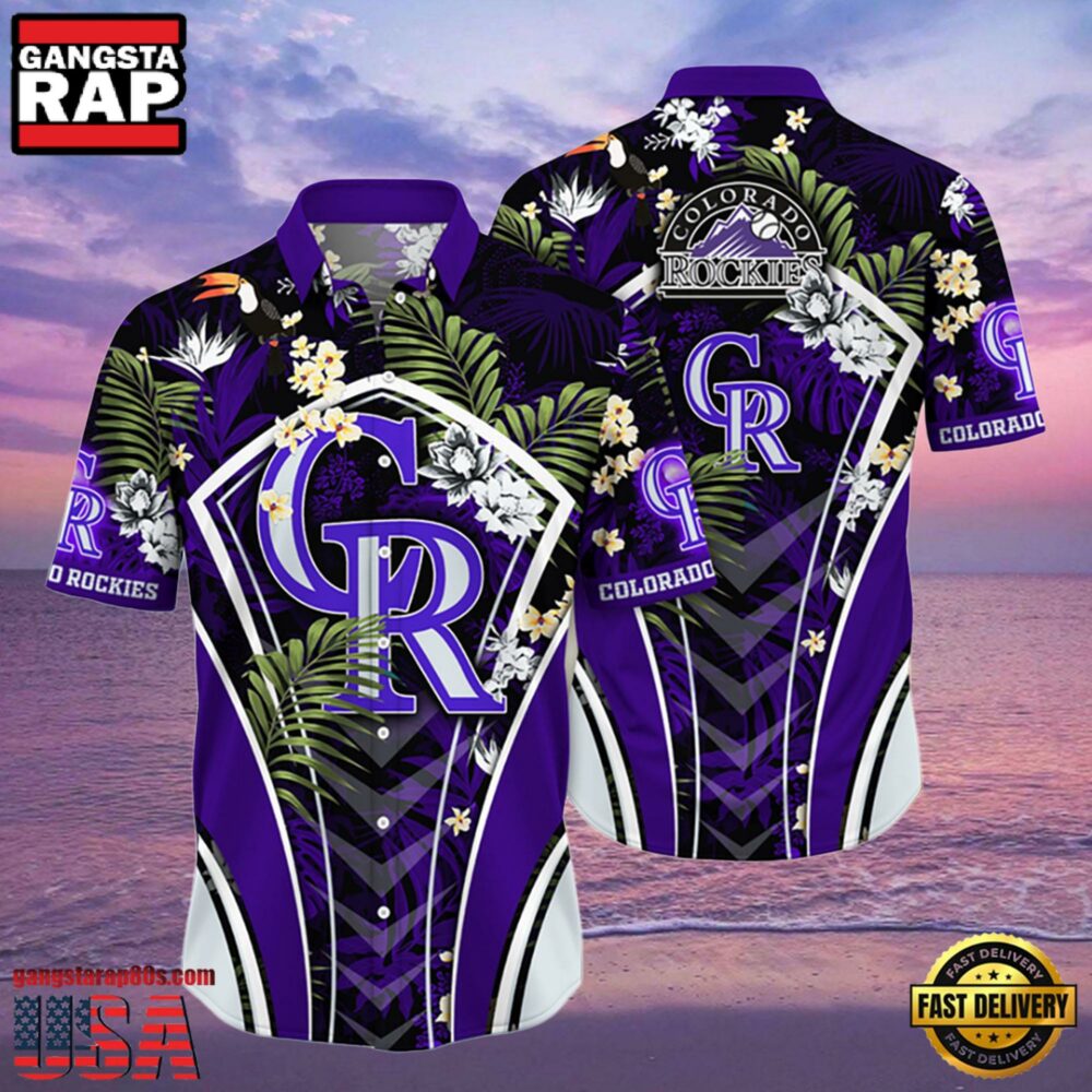 MLB Colorado Rockies Flower Tropical Hot Summer Hawaiian Button Down Shirt MLB Colorado Rockies Flower Tropical Hot Summer Hawaiian Button Down Shirt