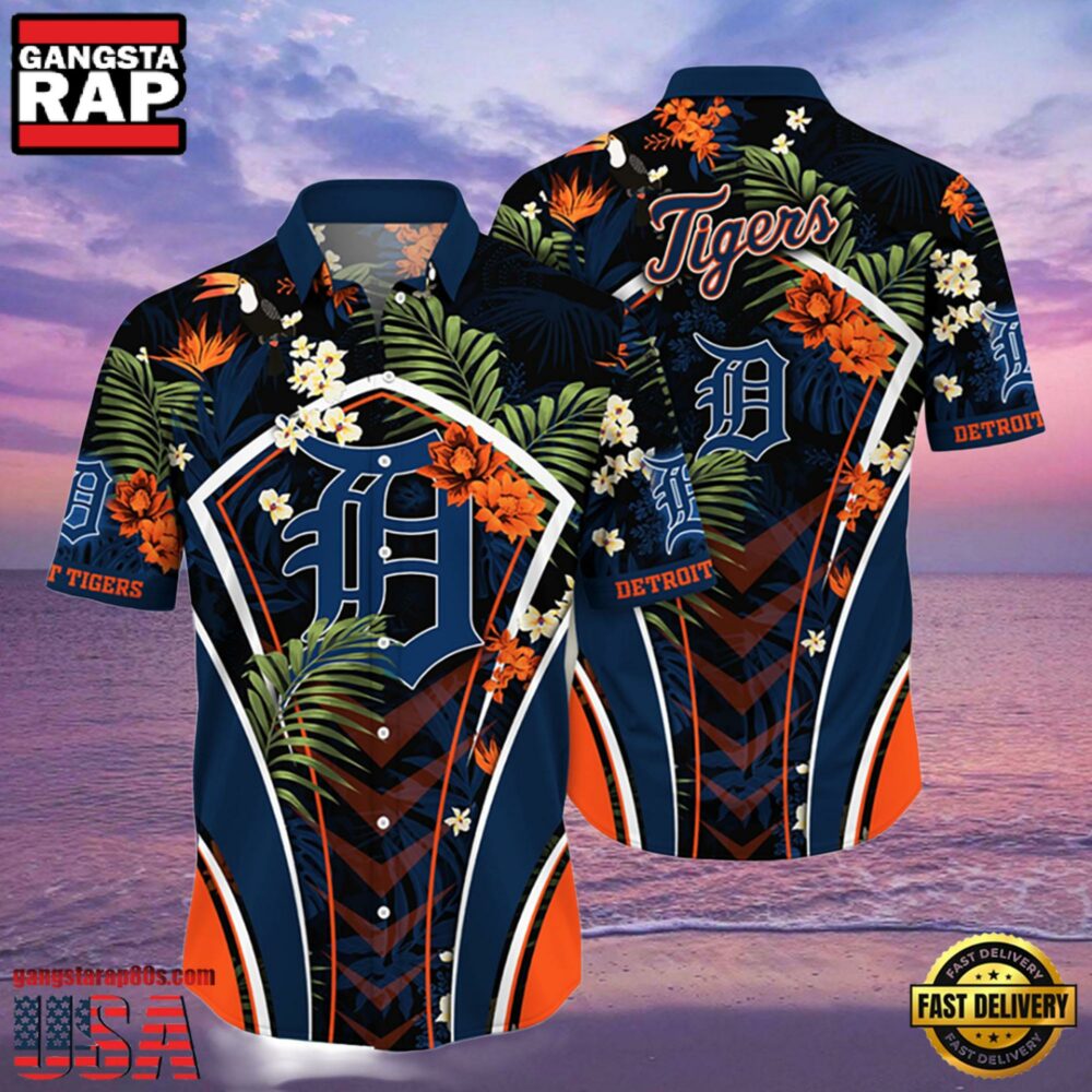 MLB Detroit Tigers Flower Tropical Hot Summer Hawaiian Button Down Shirt MLB Detroit Tigers Flower Tropical Hot Summer Hawaiian Button Down Shirt