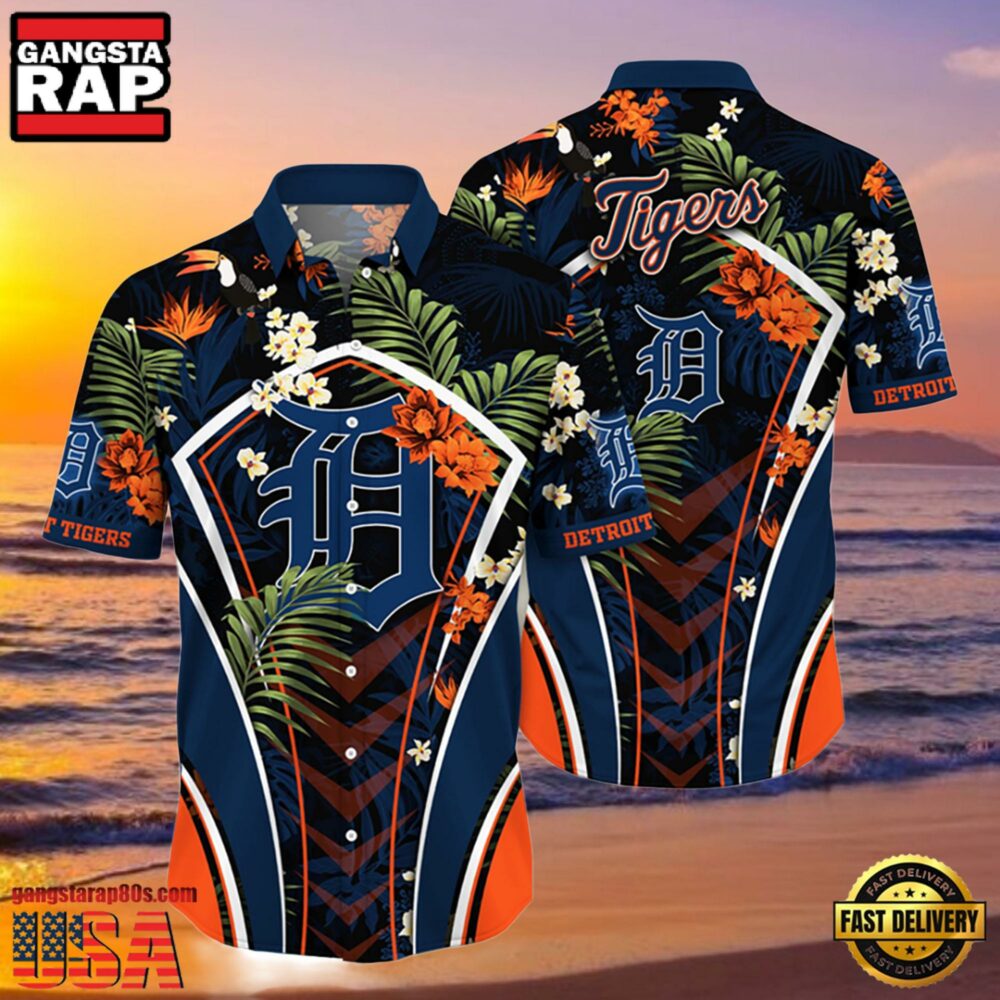 MLB Detroit Tigers Flower Tropical Hot Summer Hawaiian Button Down Shirt MLB Detroit Tigers Flower Tropical Hot Summer Hawaiian Button Down Shirt