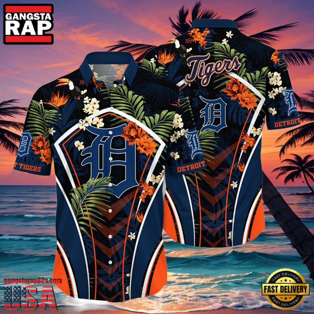 MLB Detroit Tigers Flower Tropical Hot Summer Hawaiian Button Down Shirt MLB Detroit Tigers Flower Tropical Hot Summer Hawaiian Button Down Shirt