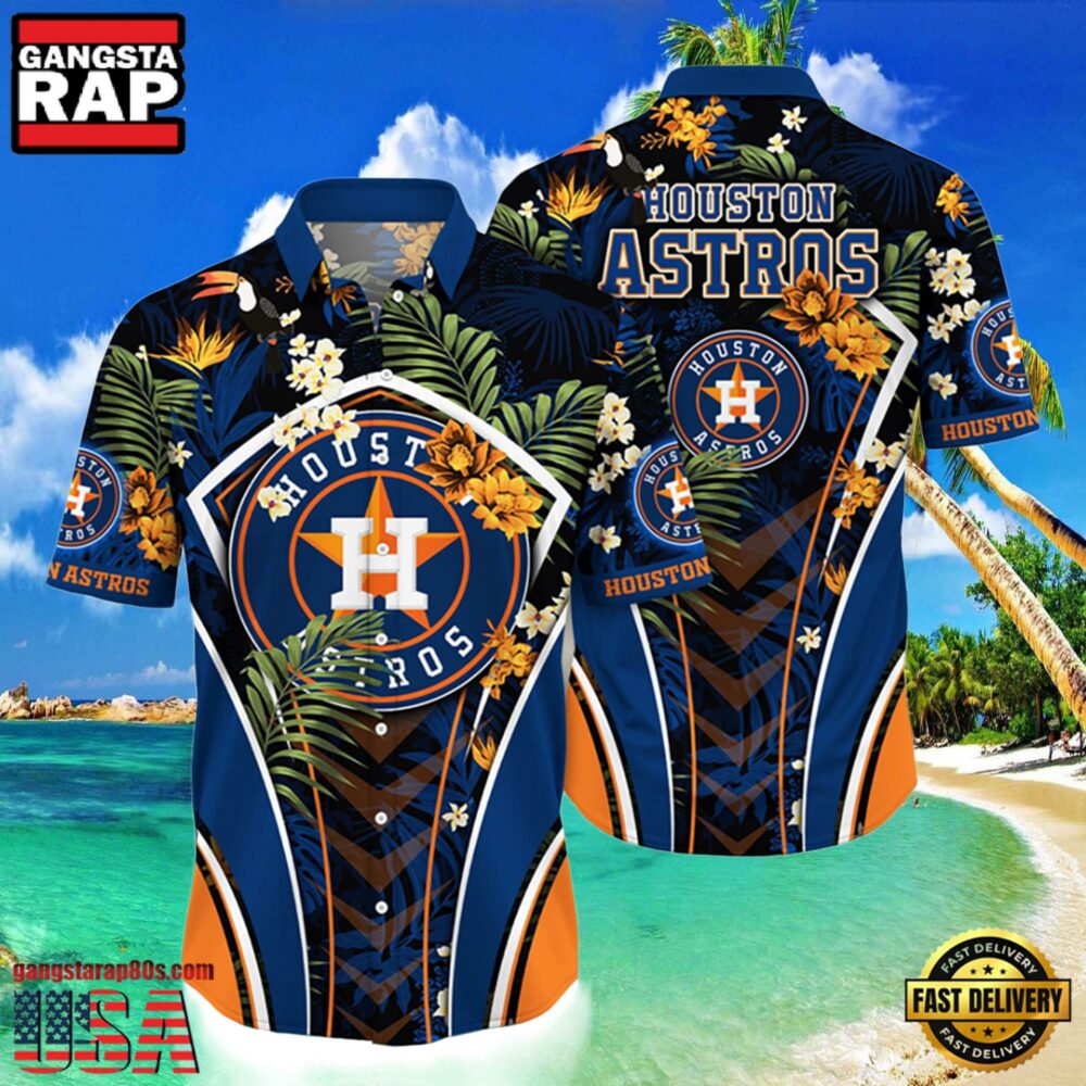 MLB Houston Astros Flower Tropical Hot Summer Hawaiian Button Down Shirt