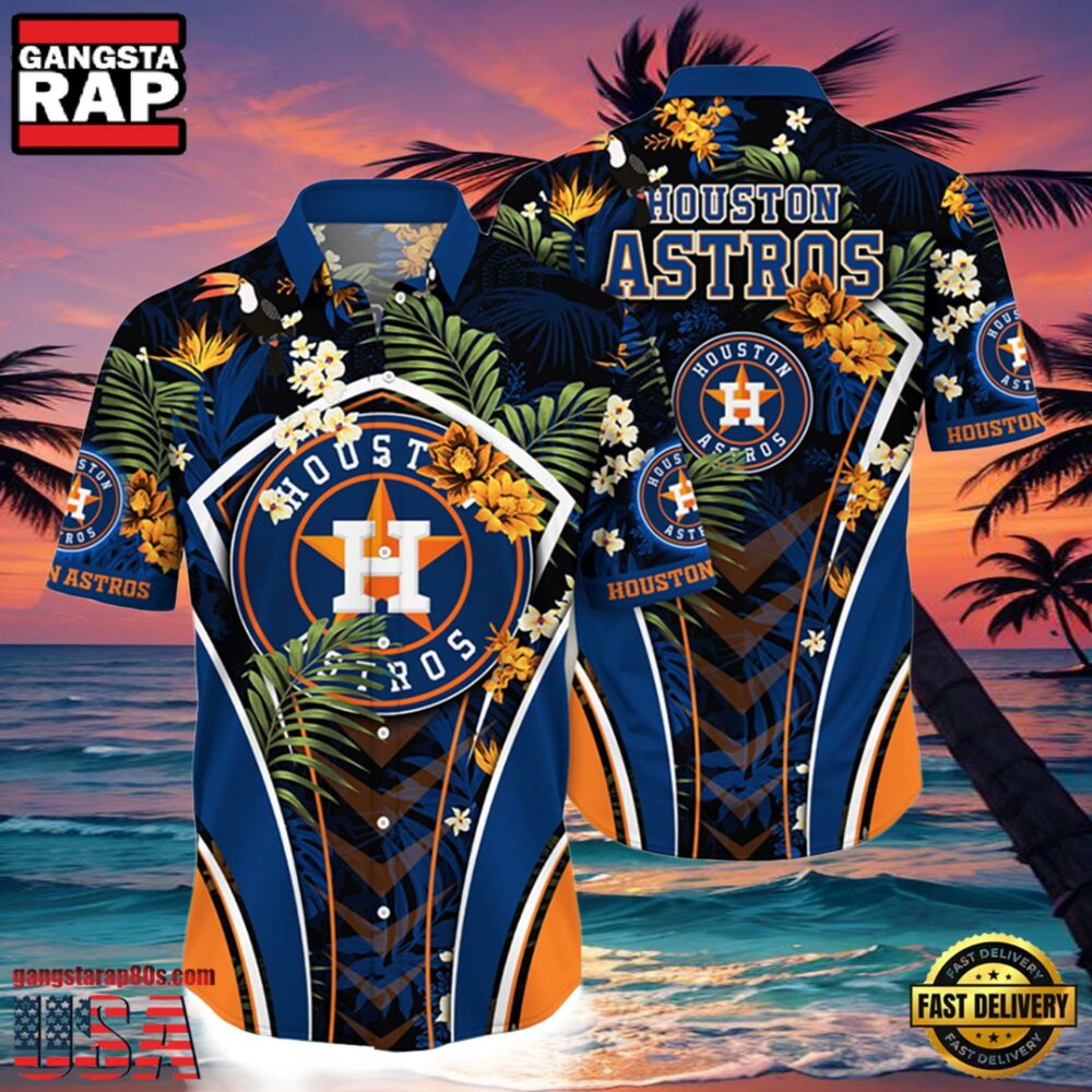 MLB Houston Astros Flower Tropical Hot Summer Hawaiian Button Down Shirt MLB Houston Astros Flower Tropical Hot Summer Hawaiian Button Down Shirt