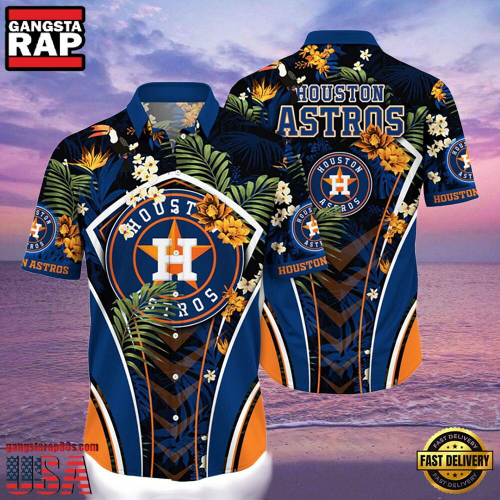 MLB Houston Astros Flower Tropical Hot Summer Hawaiian Button Down Shirt