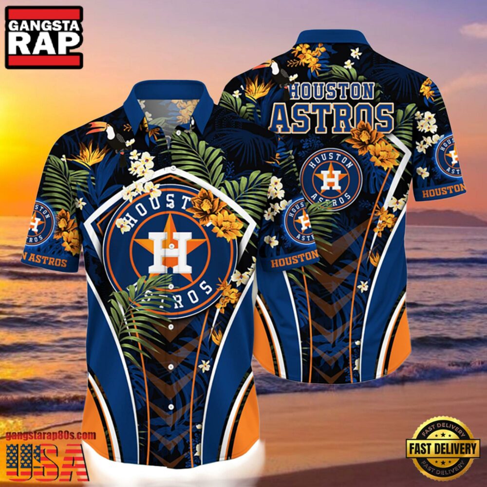 MLB Houston Astros Flower Tropical Hot Summer Hawaiian Button Down Shirt MLB Houston Astros Flower Tropical Hot Summer Hawaiian Button Down Shirt