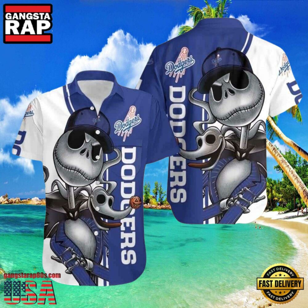 MLB LA Dodgers With Jack Skellington And Zero Graphic Aloha Hawaiian Shirt MLB LA Dodgers With Jack Skellington And Zero Graphic Aloha Hawaiian Shirt