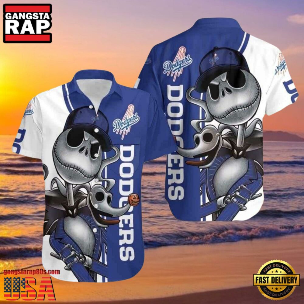 MLB LA Dodgers With Jack Skellington And Zero Graphic Aloha Hawaiian Shirt MLB LA Dodgers With Jack Skellington And Zero Graphic Aloha Hawaiian Shirt