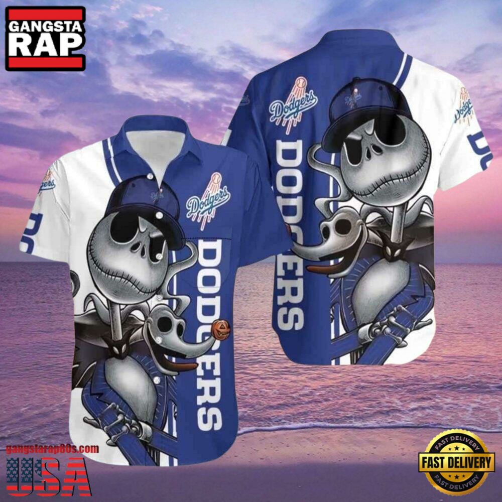 MLB LA Dodgers With Jack Skellington And Zero Graphic Aloha Hawaiian Shirt.jpg 1Group