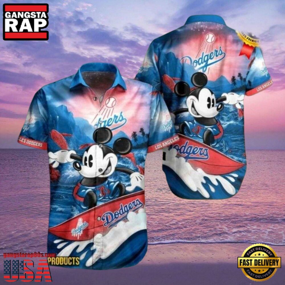 MLB LA Dodgers With Surfing Mickey Graphic Aloha Hawaiian Shirt.jpg 1Group