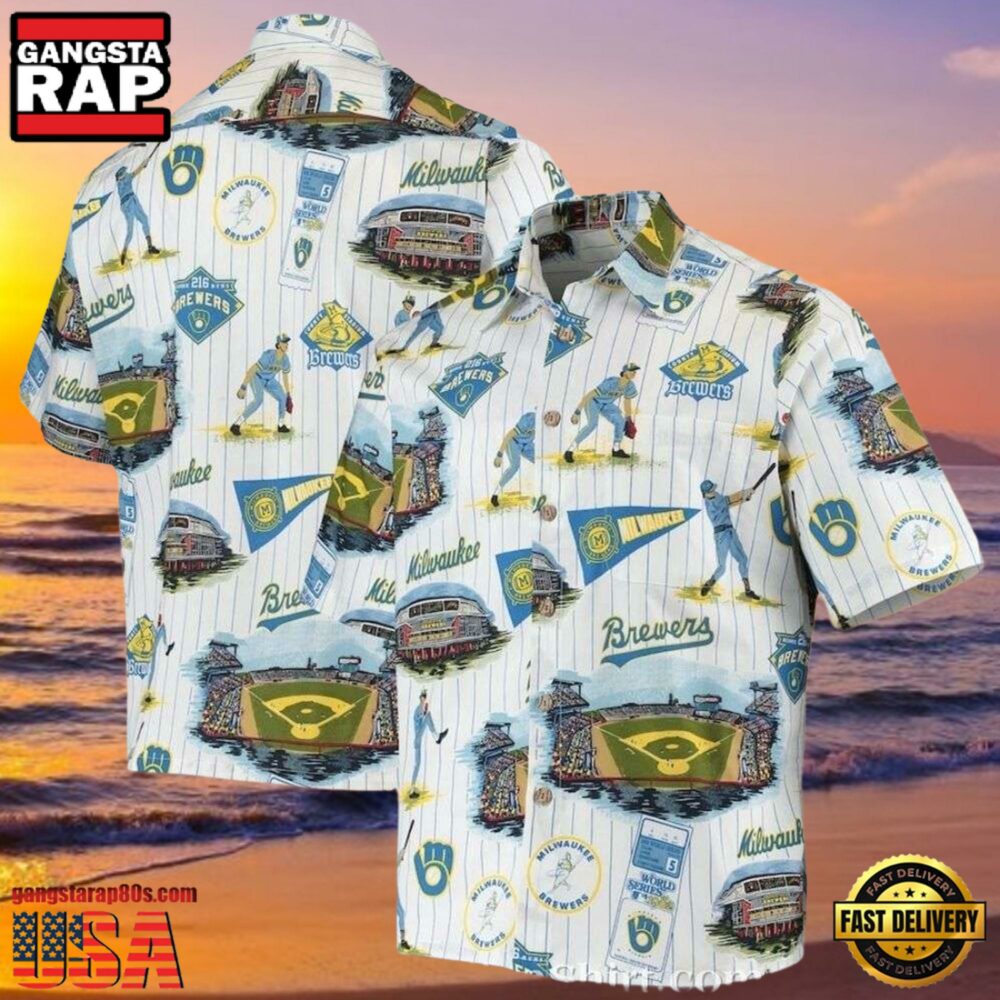 MLB Milwaukee Brewers Tropical Aloha Hawaiian Shirt With Stadium Design MLB Milwaukee Brewers Tropical Aloha Hawaiian Shirt With Stadium Design