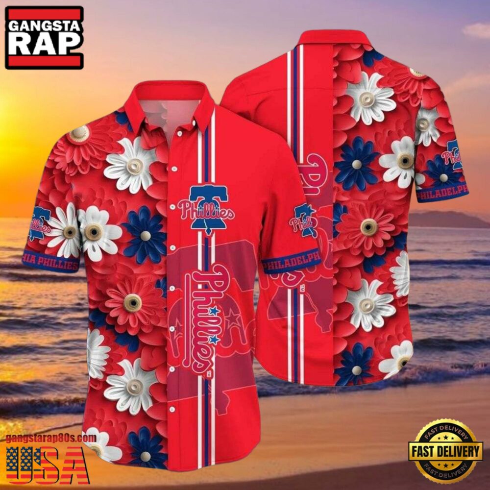 MLB Philadelphia Phillies Festive Florals Button-Up Red Aloha Hawaiian Shirt MLB Philadelphia Phillies Festive Florals Button-Up Red Aloha Hawaiian Shirt
