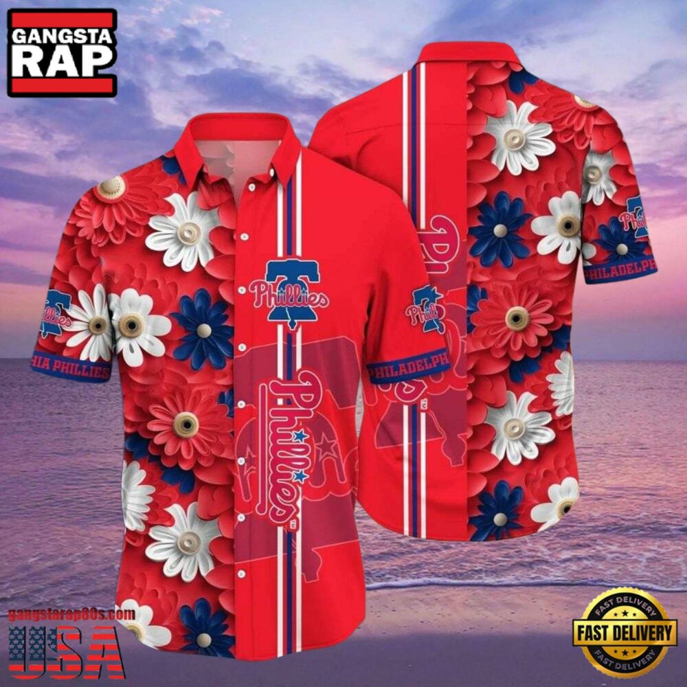 MLB Philadelphia Phillies Festive Florals Button-Up Red Aloha Hawaiian Shirt MLB Philadelphia Phillies Festive Florals Button-Up Red Aloha Hawaiian Shirt