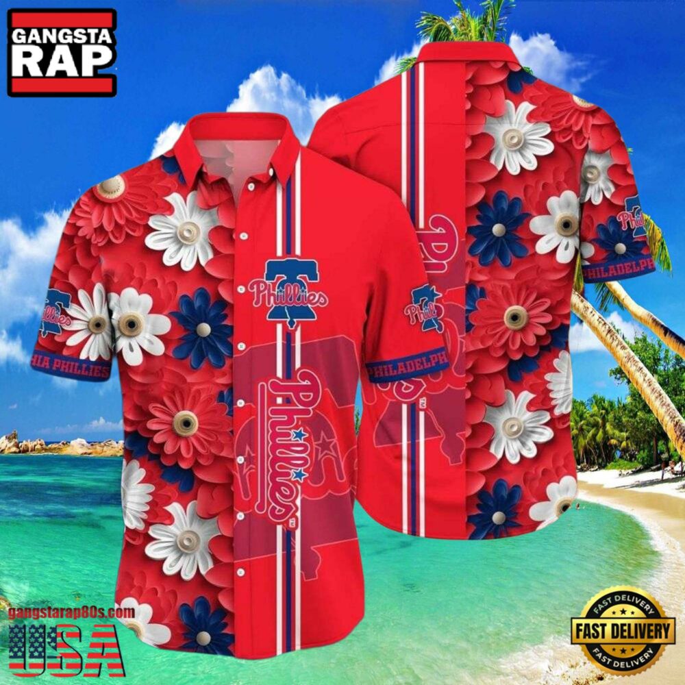 MLB Philadelphia Phillies Festive Florals Button-Up Red Aloha Hawaiian Shirt MLB Philadelphia Phillies Festive Florals Button-Up Red Aloha Hawaiian Shirt