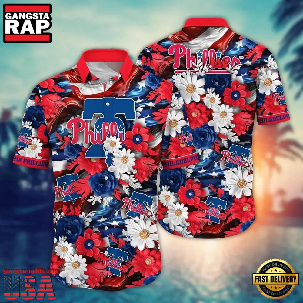 MLB Philadelphia Phillies Floral Wave Hawaiian Shirt
