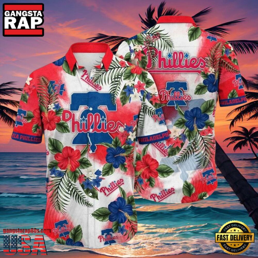 MLB Philadelphia Phillies Red Patriotic Floral Aloha Shirt MLB Philadelphia Phillies Red Patriotic Floral Aloha Shirt
