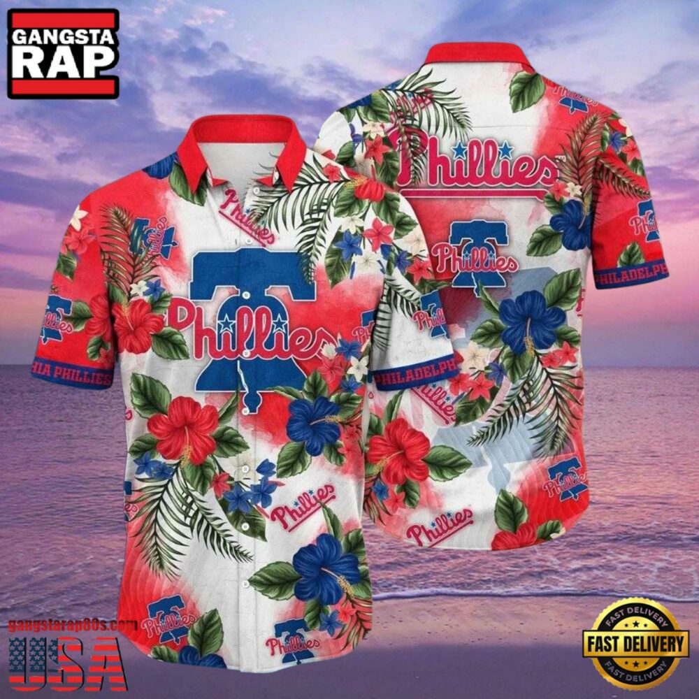 MLB Philadelphia Phillies Red Patriotic Floral Aloha Shirt MLB Philadelphia Phillies Red Patriotic Floral Aloha Shirt