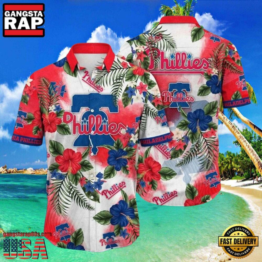 MLB Philadelphia Phillies Red Patriotic Floral Aloha Shirt MLB Philadelphia Phillies Red Patriotic Floral Aloha Shirt
