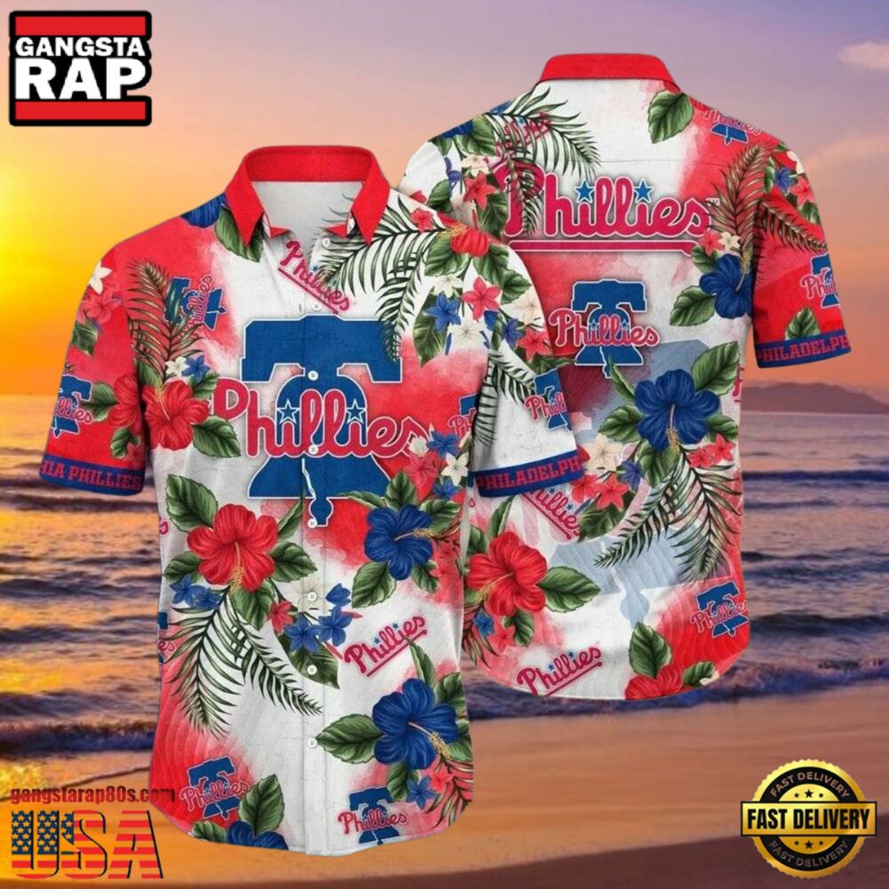 MLB Philadelphia Phillies Red Patriotic Floral Aloha Shirt MLB Philadelphia Phillies Red Patriotic Floral Aloha Shirt