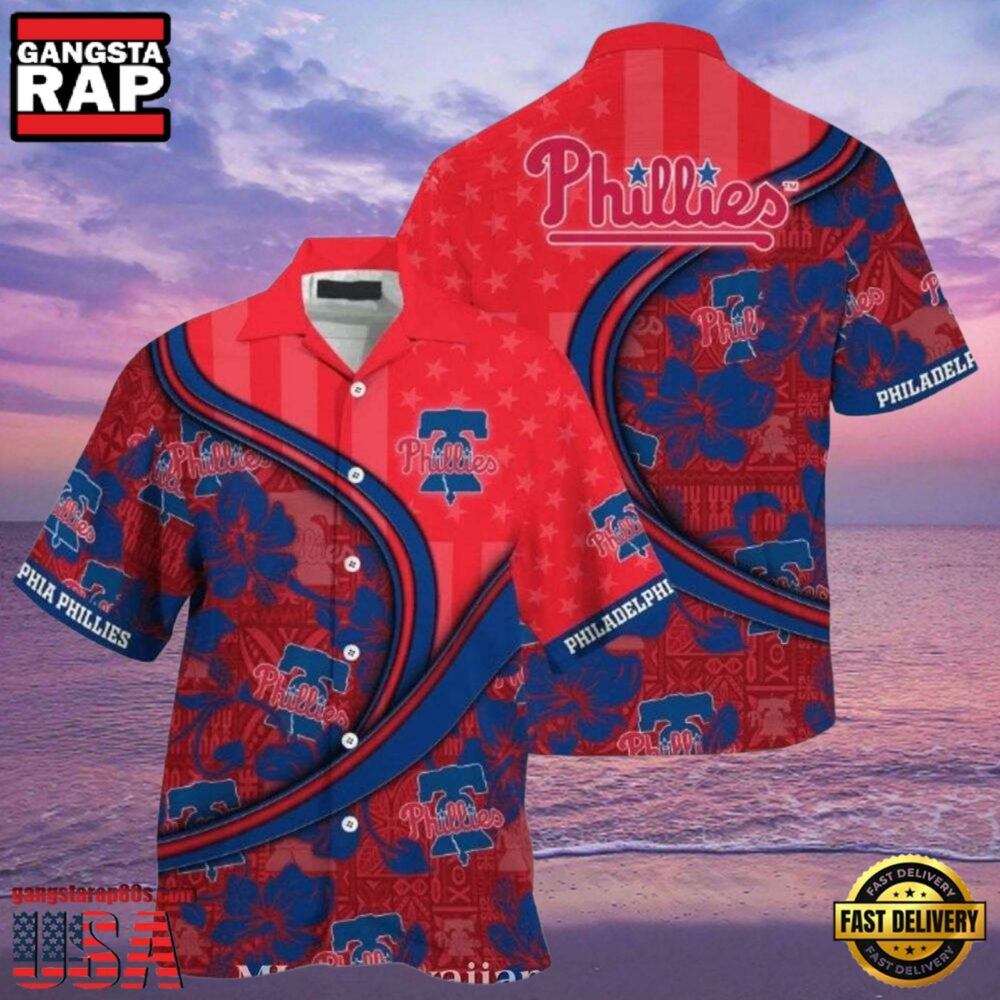 MLB Philadelphia Phillies Red Pinstripe Fanfare Tropical Aloha Hawaiian Shirt.jpg 1Group