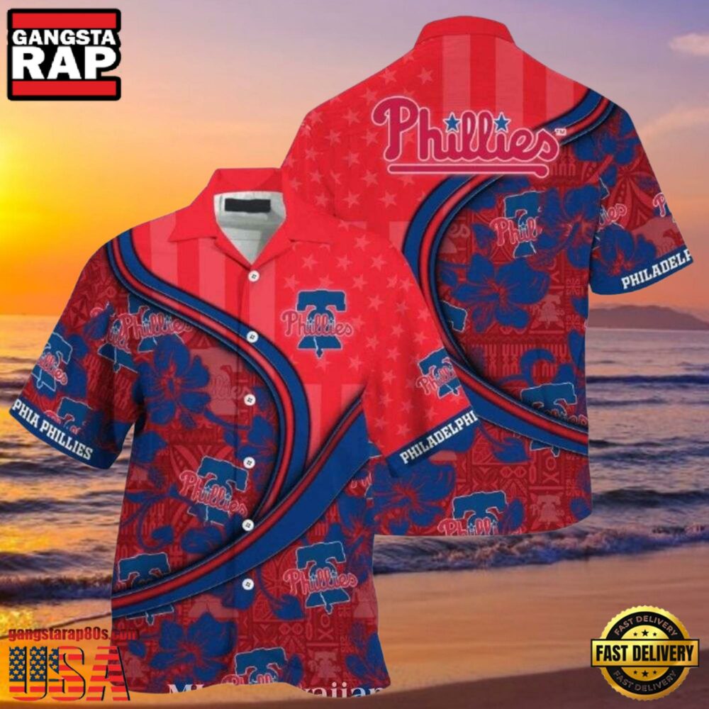 MLB Philadelphia Phillies Red Pinstripe Fanfare Tropical Aloha Hawaiian Shirt MLB Philadelphia Phillies Red Pinstripe Fanfare Tropical Aloha Hawaiian Shirt