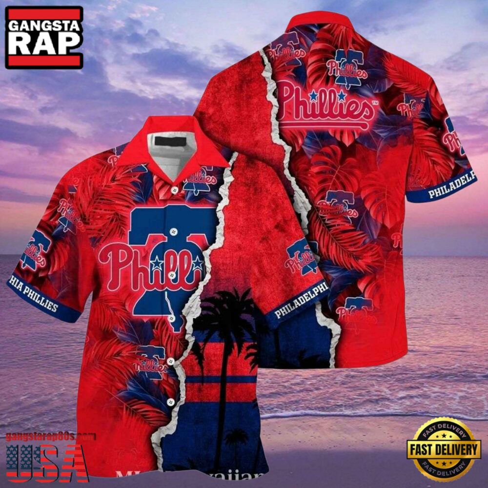 MLB Philadelphia Phillies Sunset Palms Red Horizon Aloha Hawaiian Shirt.jpg 1Group