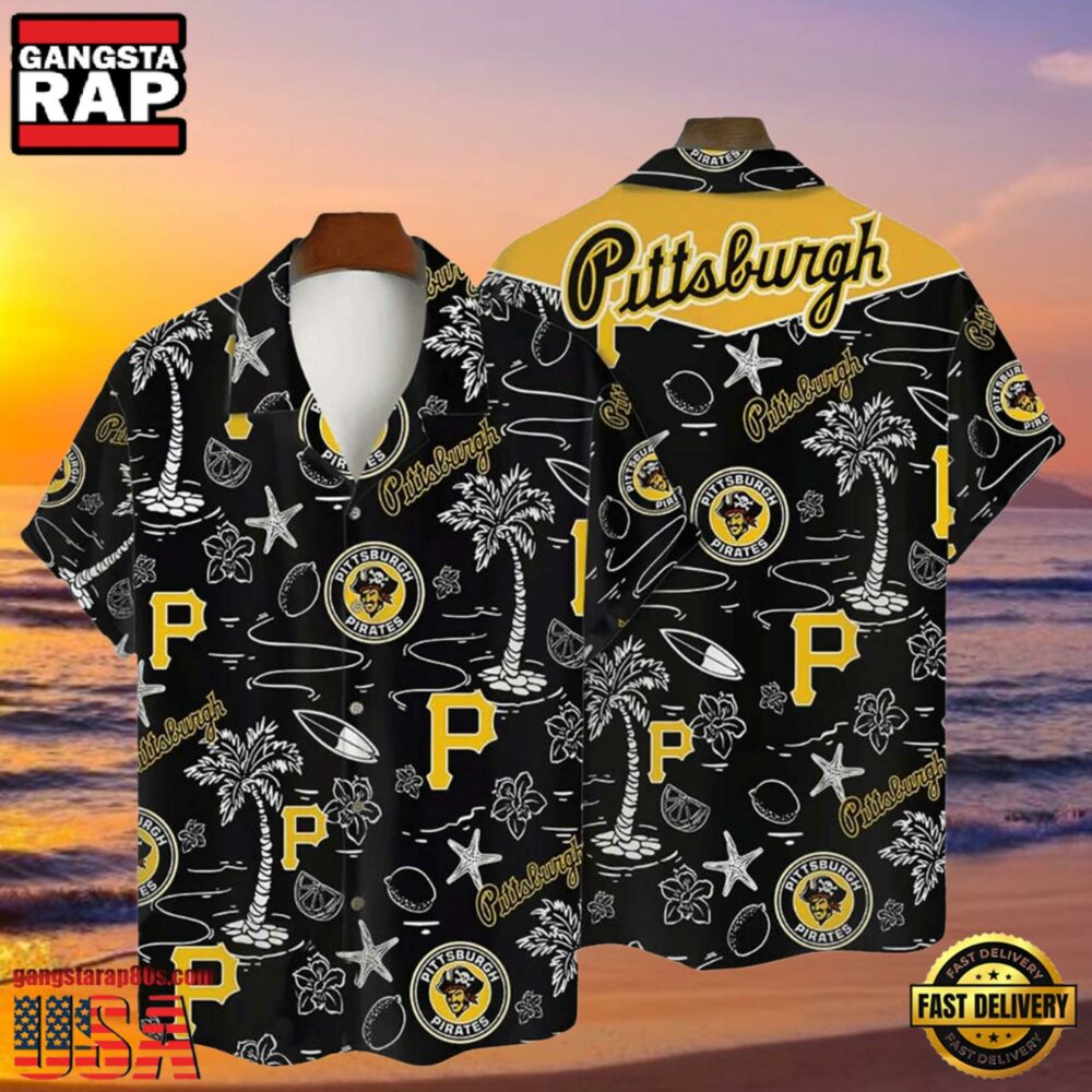 MLB Pittsburgh Pirates Tropical Palms Black Style Hot Trending Hawaiian Shirt MLB Pittsburgh Pirates Tropical Palms Black Style Hot Trending Hawaiian Shirt