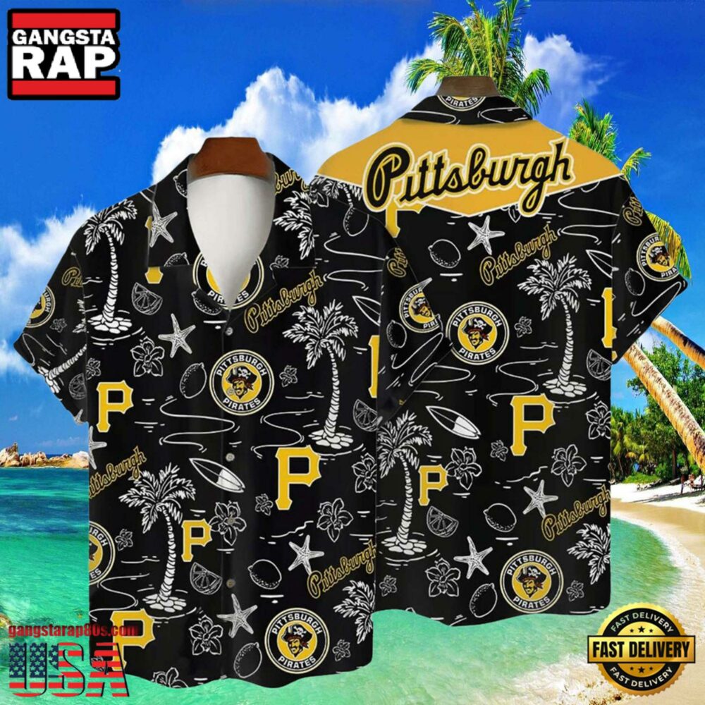 MLB Pittsburgh Pirates Tropical Palms Black Style Hot Trending Hawaiian Shirt MLB Pittsburgh Pirates Tropical Palms Black Style Hot Trending Hawaiian Shirt