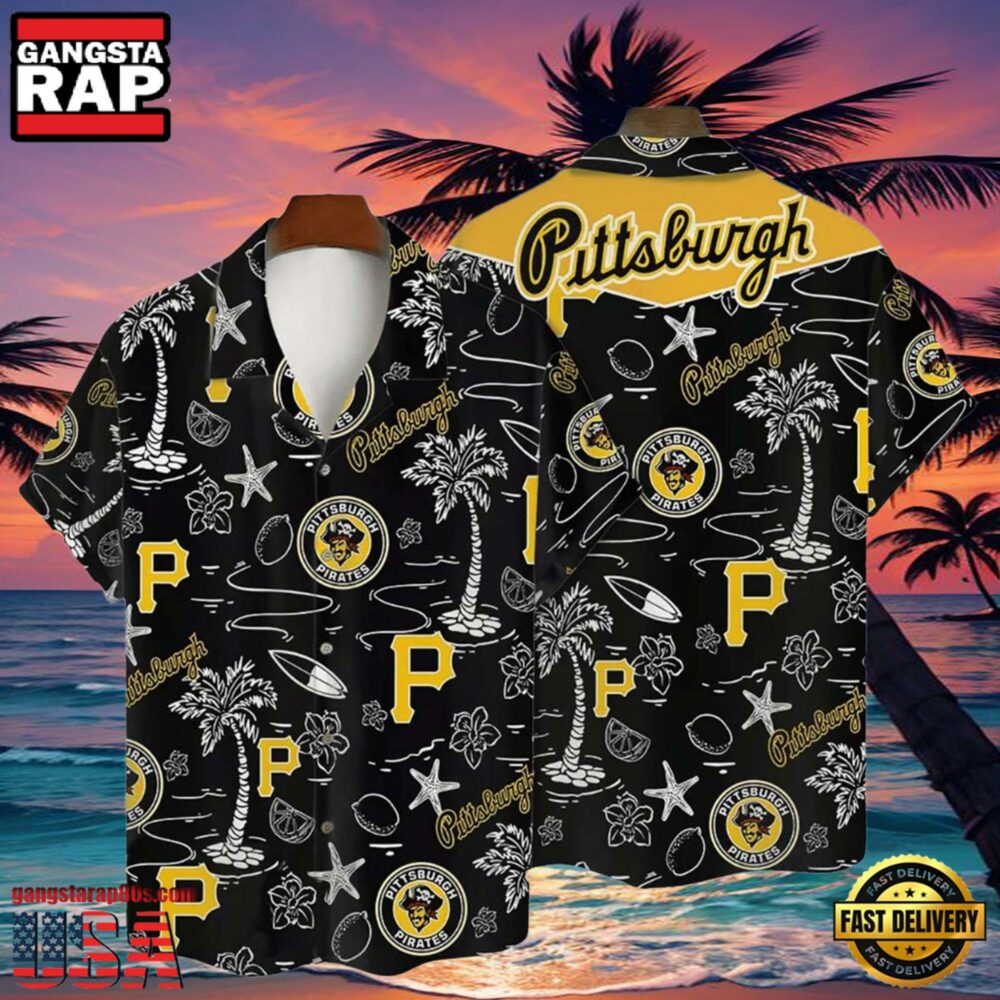 MLB Pittsburgh Pirates Tropical Palms Black Style Hot Trending Hawaiian Shirt MLB Pittsburgh Pirates Tropical Palms Black Style Hot Trending Hawaiian Shirt