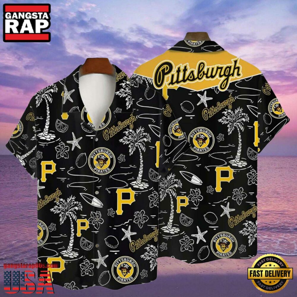 MLB Pittsburgh Pirates Tropical Palms Black Style Hot Trending Hawaiian Shirt MLB Pittsburgh Pirates Tropical Palms Black Style Hot Trending Hawaiian Shirt